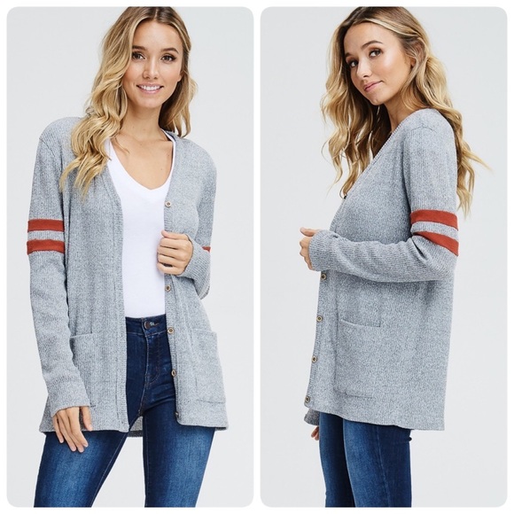 The NEW Boutique Sweaters - Sporty Gray Stripe Cardigan